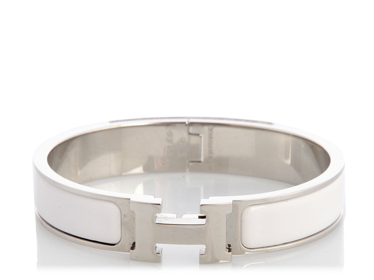 Hermès Narrow White Enamel Clic-Clac Bracelet