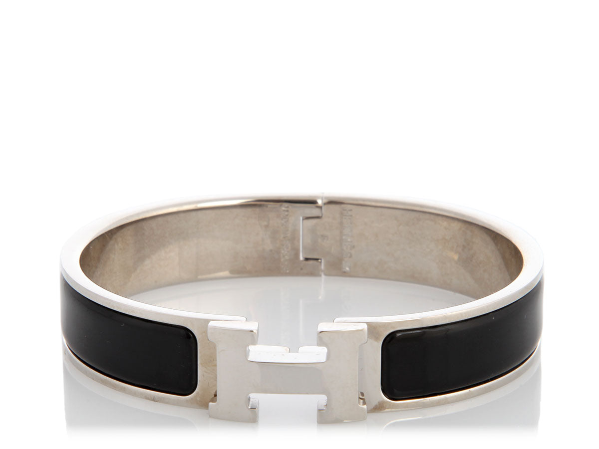 Hermès Narrow Black Enamel Clic-Clac Bracelet
