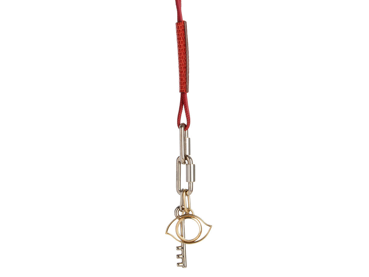 Hermès Red Leather and Lizard Curiosite Charm Pendant Necklace