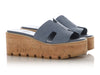 Hermès Bleu Grignon Suede Goatskin Eze 30 Platform Sandals