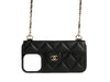 Chanel Black Quilted Caviar iPhone 16 Pro Phone Case on Chain