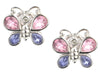 14K White Gold Pink and Blue Sapphire Butterfly Earrings
