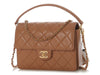 Chanel Medium Beige Quilted Caviar Top Handle Flap