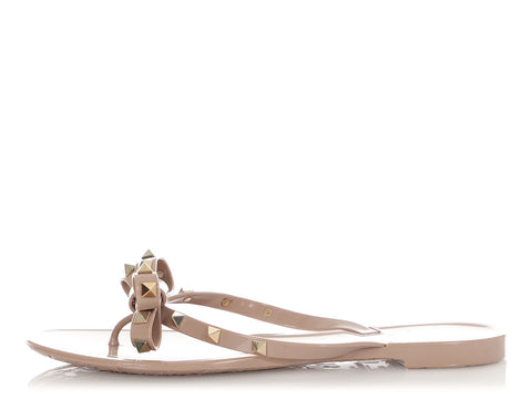 Valentino Blush Rubber Rockstud Bow Thong Sandals