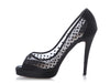 Christian Louboutin Black Satin Mesh Beaded Pumps
