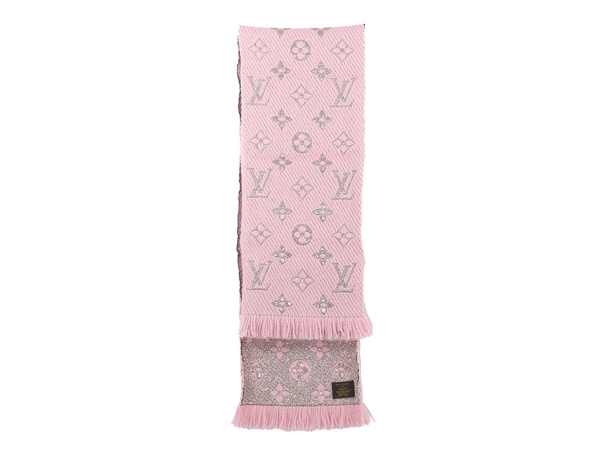 Louis Vuitton Pink and Metallic Silver Logomania Shine Scarf
