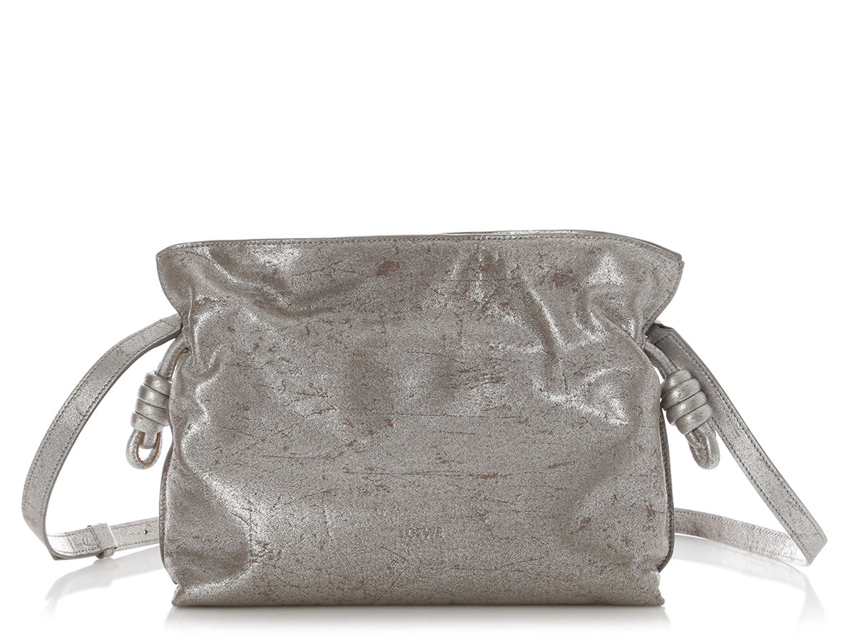 Loewe Medium Distressed Silver Lambskin Flamenco Bag