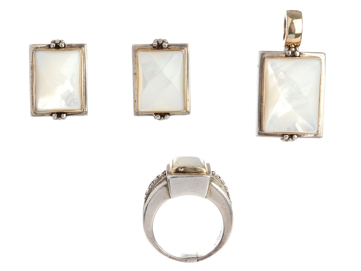 Michael Dawkins Mother of Pearl Earrings, Pendant, and Ring Set