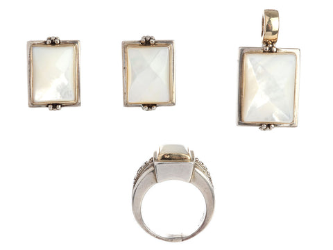 Michael Dawkins Mother of Pearl Earrings, Pendant, and Ring Set