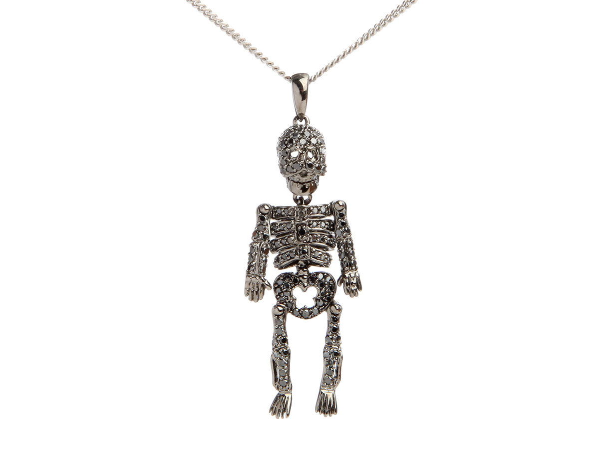 14K White Gold Black Diamond Skeleton Necklace