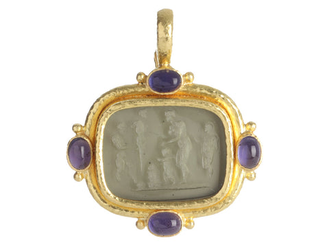 Elizabeth Locke 19K Yellow Gold Iolite Intaglio Pendant