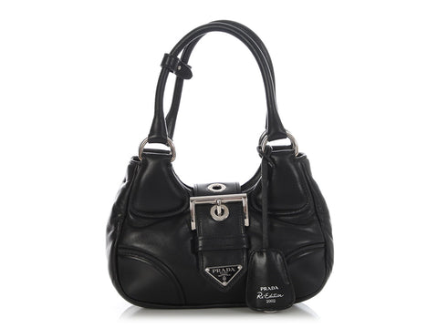 Prada Black Nappa Soft Padded Re-Edition 2002 Moon Bag