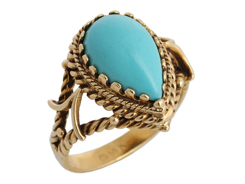 Vintage 14K Yellow Gold Turquoise Ring