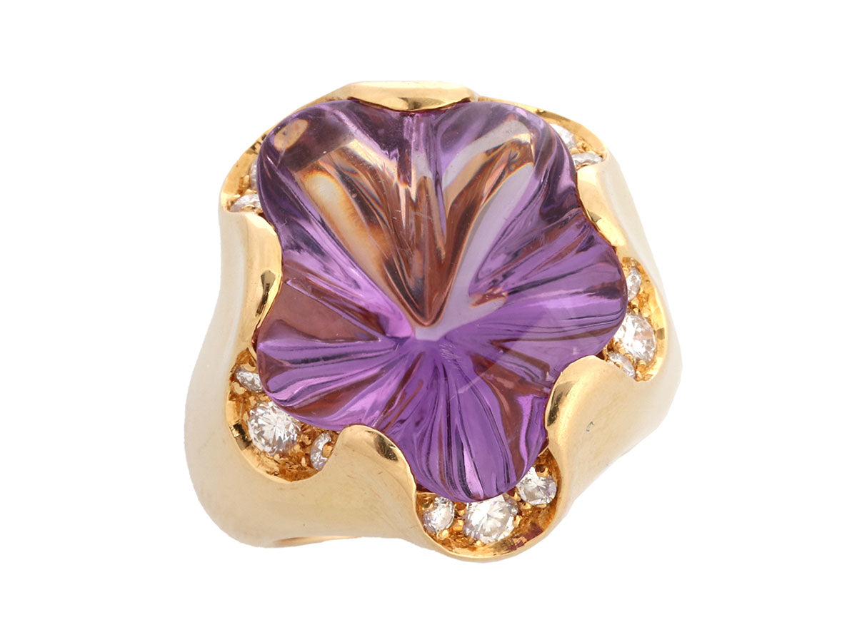 Fred of Paris 18K Yellow Gold Amethyst and Diamond Ring