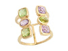 Jewelmak 14K Yellow Gold Amethyst and Peridot Open Ring