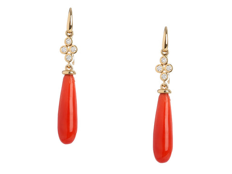 Syna 18K Yellow Gold Coral and Diamond Mogul Pierced Drop Earrings