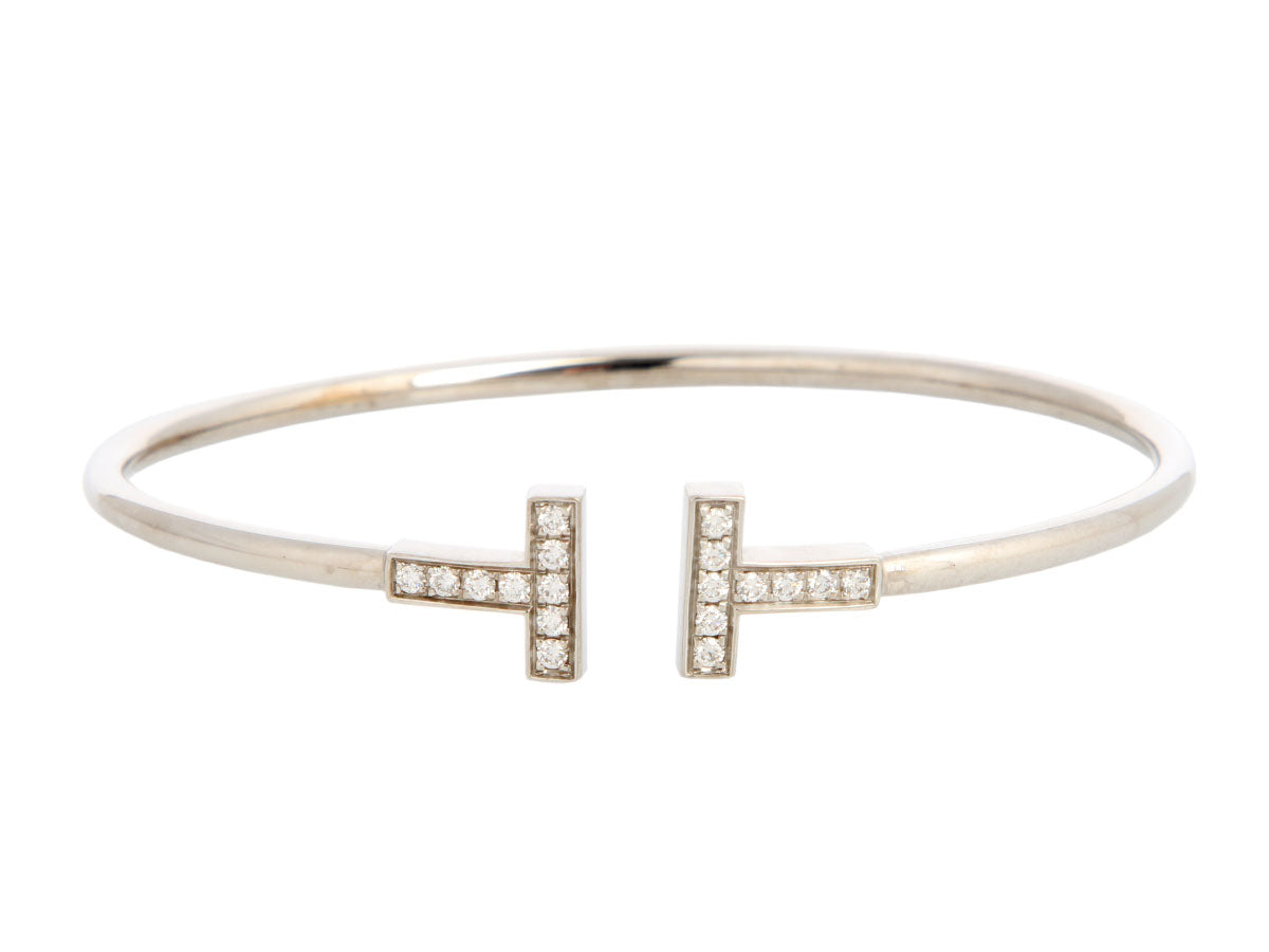 Tiffany & Co. 18K White Gold Diamond Tiffany T Wire Bracelet