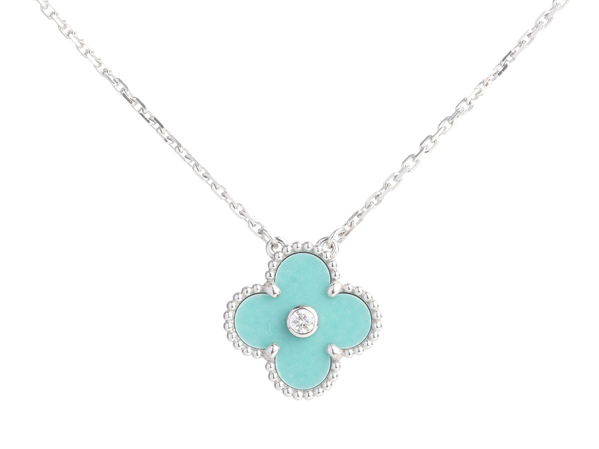 Van Cleef 
Arpels 18K White Gold 2022 Green Celadon Holiday Pendant Necklace
