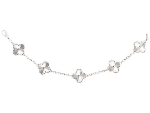 Van Cleef 
Arpels 18K White Gold 5-Motif Guilloché Vintage Alhambra Bracelet