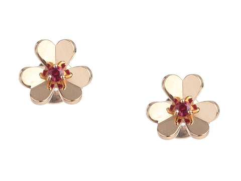 Van Cleef & Arpels 18K Rose Gold Ruby Mini Frivole Pierced Earrings