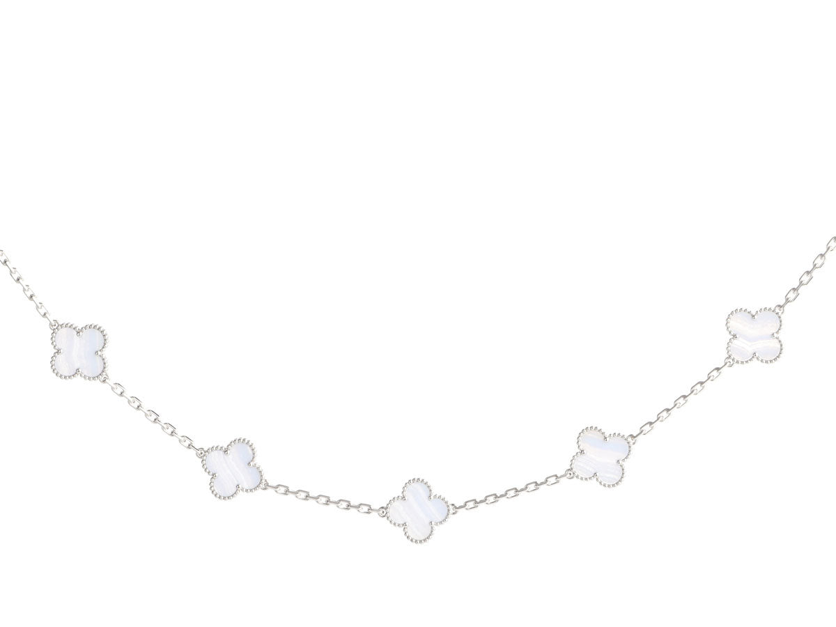 Van Cleef & Arpels 18K White Gold 10-Motif Chalcedony Vintage Alhambra Necklace