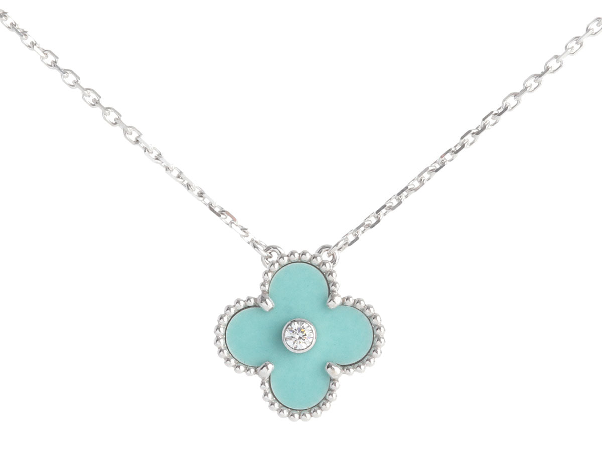 Van Cleef & Arpels 18K White Gold Green Celadon and Diamond Vintage Alhambra Holiday Pendant Necklace 2022
