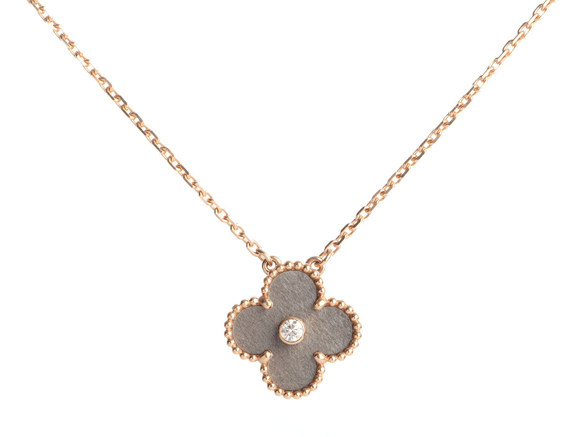 Van Cleef 
Arpels 18K Rose Gold Obsidian 2023 Holiday Vintage Alhambra Pendant Necklace