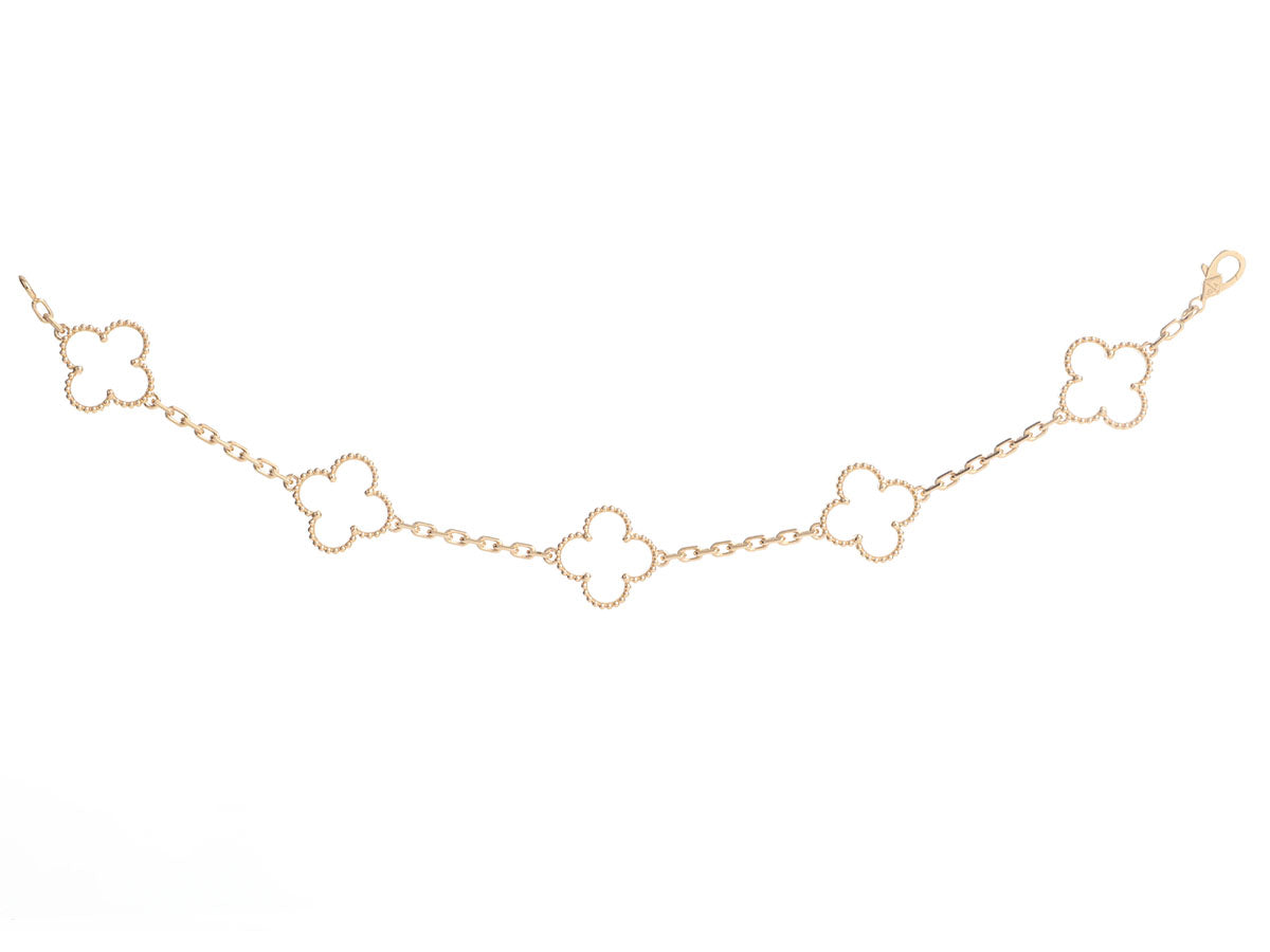 Van Cleef 
Arpels 18K Yellow Gold Rock Crystal Vintage Alhambra Bracelet