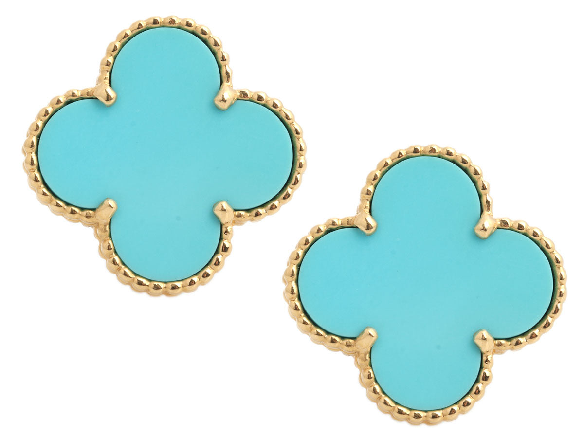 Van Cleef 
Arpels 18K Yellow Gold Turquoise Magic Alhambra Pierced Earrings