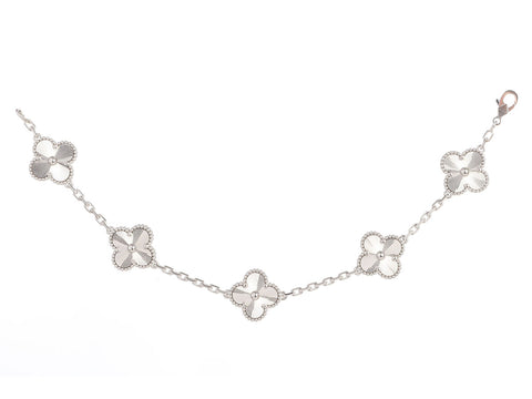 Van Cleef 
Arpels 18K White Gold 5-Motif Vintage Alhambra Guillloché Bracelet