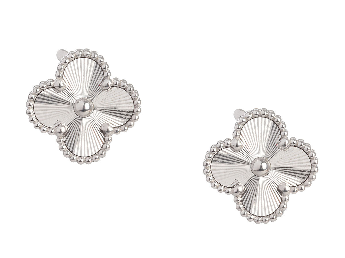 Van Cleef 
Arpels 18K White Gold Vintage Alhambra Guilloché Pierced Earrings