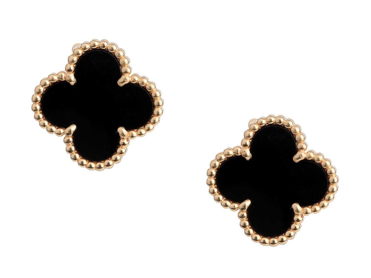 Van Cleef 
Arpels 18K Yellow Gold Onyx Vintage Alhambra Pierced Earrings