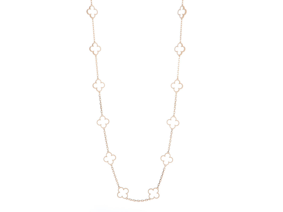 Van Cleef & Arpels 18K Yellow Gold Rock Crystal 20-Motif Vintage Alhambra Necklace