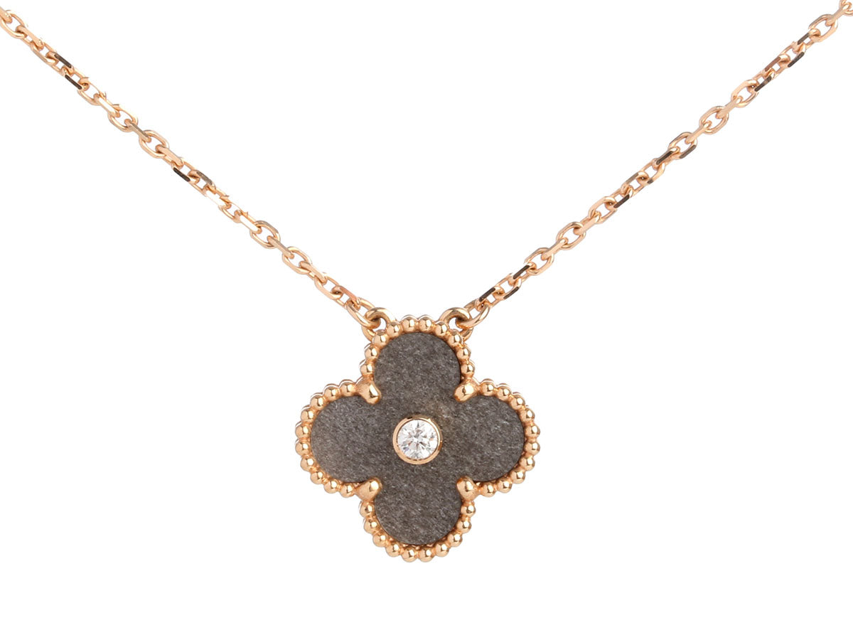 Van Cleef 
Arpels 18K Rose Gold Silver Obsidian 2023 Holiday Vintage Alhambra Necklace