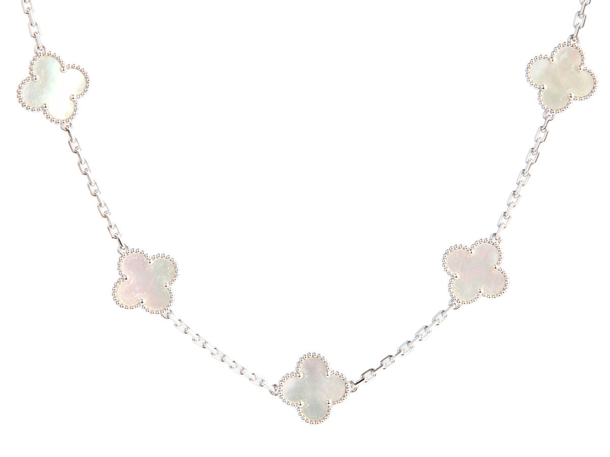 Van Cleef & Arpels 18K White Gold MOP 20-Motif Vintage Alhambra Necklace