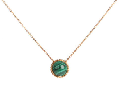 Van Cleef & Arpels 18K Yellow Gold Malachite Perlée Couleurs Pendant Necklace