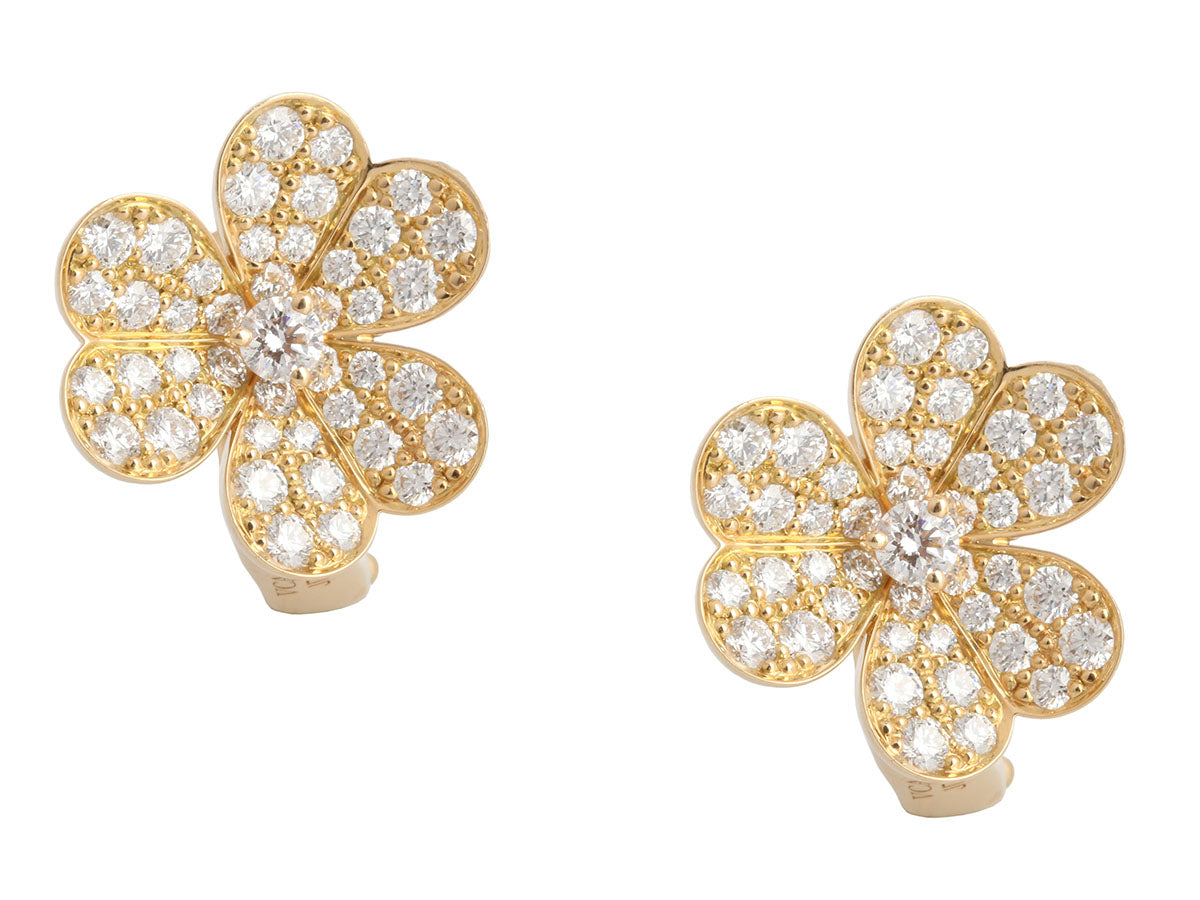 Van Cleef 
Arpels Small 18K Yellow Gold Pavé Diamond Frivole Earrings