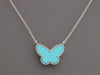 Van Cleef & Arpels 18K White Gold Turquoise Lucky Alhambra Butterfly Necklace