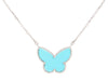 Van Cleef & Arpels 18K White Gold Turquoise Lucky Alhambra Butterfly Necklace