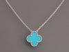 Van Cleef & Arpels 18K White Gold Turquoise Vintage Alhambra Pendant Necklace