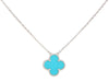Van Cleef & Arpels 18K White Gold Turquoise Vintage Alhambra Pendant Necklace