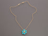 Van Cleef & Arpels 18K Yellow Gold Turquoise and Diamond Mini Rose de Noël Pendant Necklace