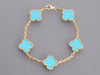 Van Cleef & Arpels 18K Yellow Gold Turquoise 5-Motif Vintage Alhambra Bracelet