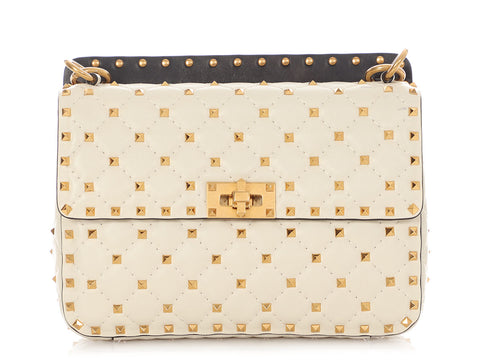 Valentino Medium Ivory and Black Rockstud Spike Bag