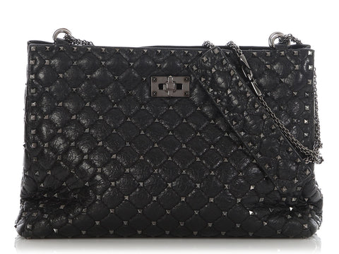 Valentino Black Quilted Rockstud Tote