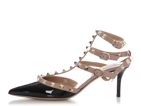 Valentino Black and Taupe Rockstud Strappy Sandals