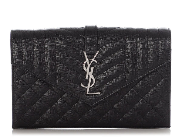 Saint Laurent Black Grain De Poudre Envelope Chain Wallet