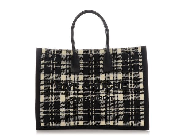 Saint Laurent Black and White Plaid Rive Gauche Tote