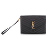 Saint Laurent Black Grain De Poudre Cassandre Matelassé Flap Pouch
