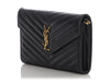 Saint Laurent Large Black Chevron Grain de Poudre Wallet on Chain